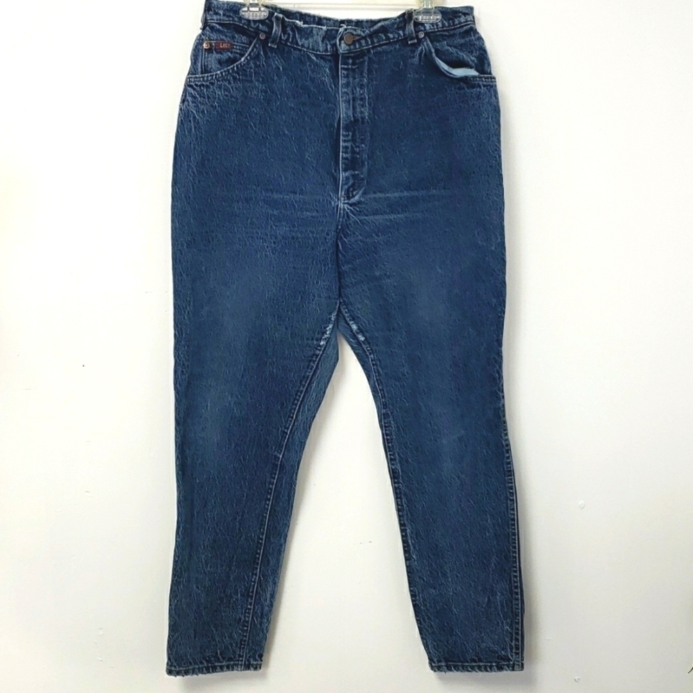 VINTAGE Lee 20W/34M Acid Wash Jeans High Waist Straight Leg USA Light Distressed